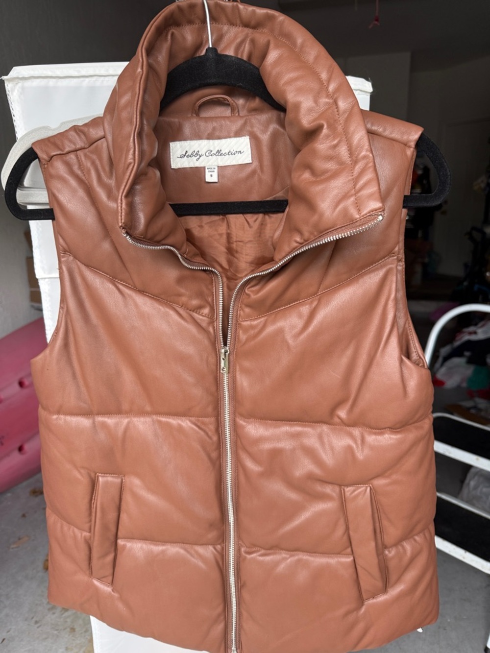 Lebby Collection Brown Leather Puffer Vest
